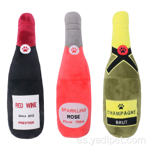 Juguetes para mascotas de botella de agua de champán de vino tinto de felpa